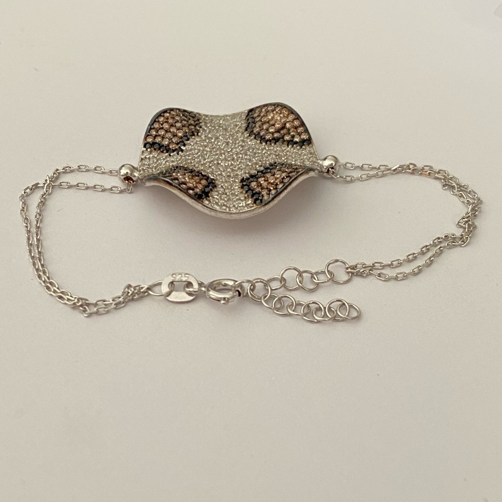 🐆925 Silver leopard bracelet champagne black tan clear cubic zirconia cz stones - Picture 2 of 3